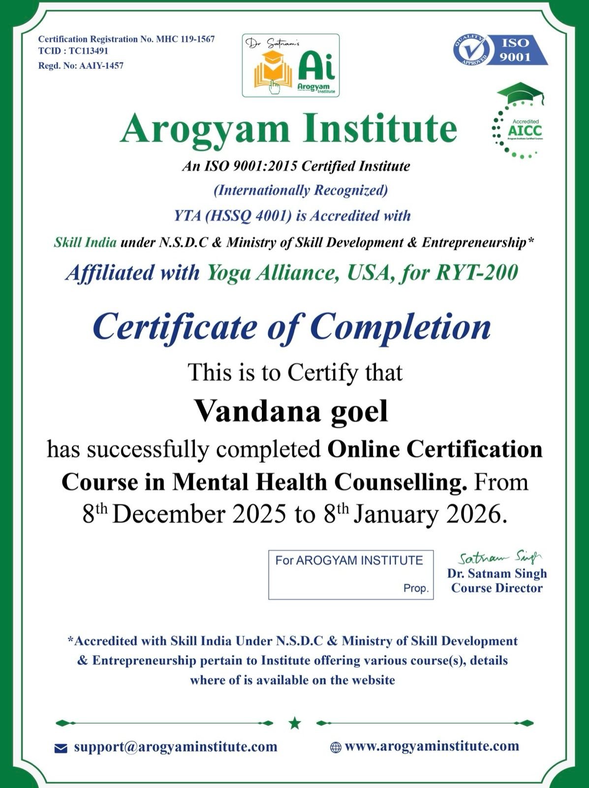 Mental Health Counselling Certificate