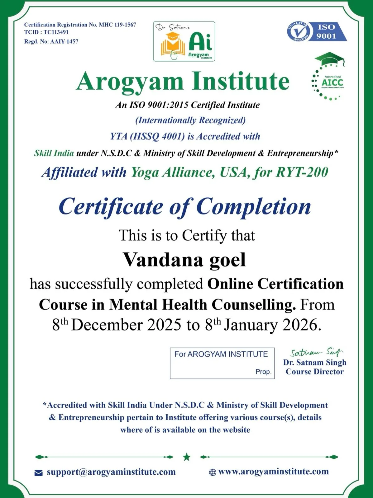 Mental Health Counselling Certificate